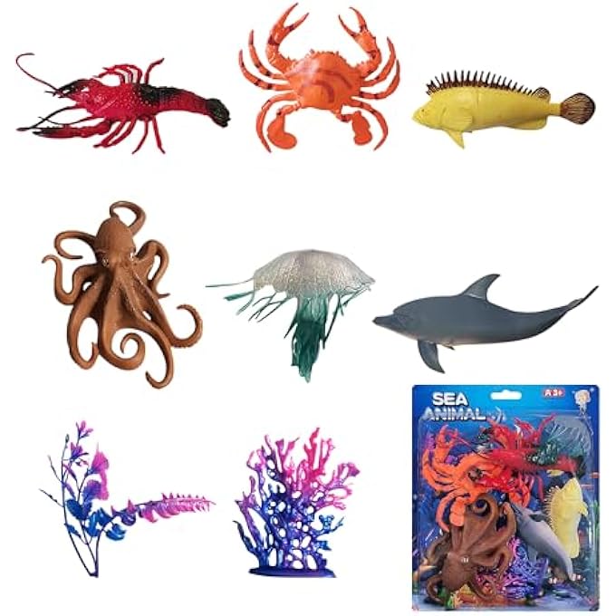 GALAXY OCEAN ANIMAL TOY SET - 7-PIECE MARINE LIFE FIGURES INCLUDING LOBSTER, CRAB, FISH, AND DOLPHIN - EDUCATIONAL & IMAGINATIVE UNDERWATER PLAY (AGES 3+) - Image 1